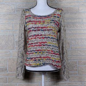 KENSIE PIECES Striped Knit Crochet Sweater